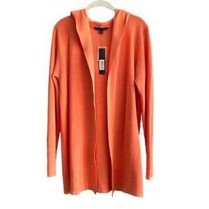 NEW Cyrus Hooded Cardigan Waffle Knit Sweater Pockets Melon Orange Size M